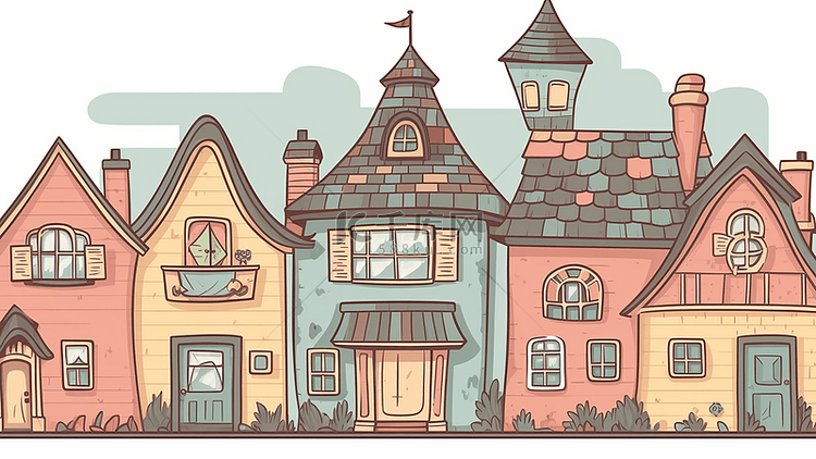 卡通房子可爱画风彩色房屋背景