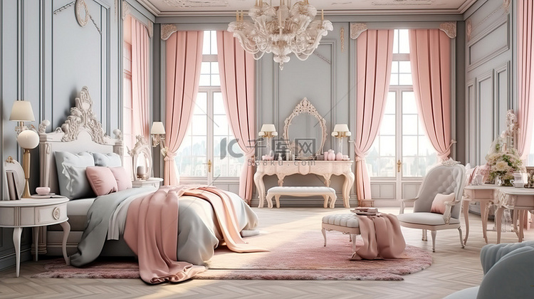 优雅的新古典主义卧室采用柔和的