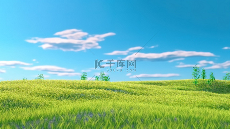 3d 渲染中的绿草和蓝天背景