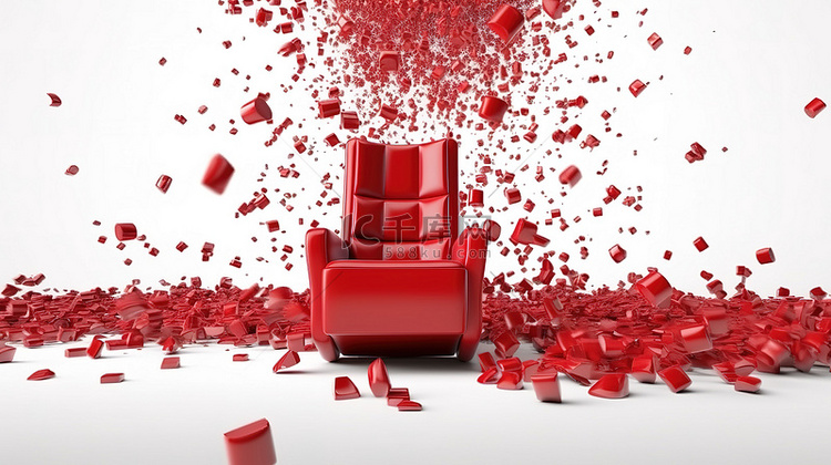 3D 渲染舒适的红色电影院椅子