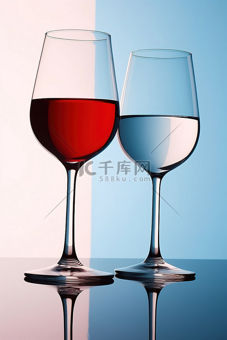 两杯酒，红酒和水