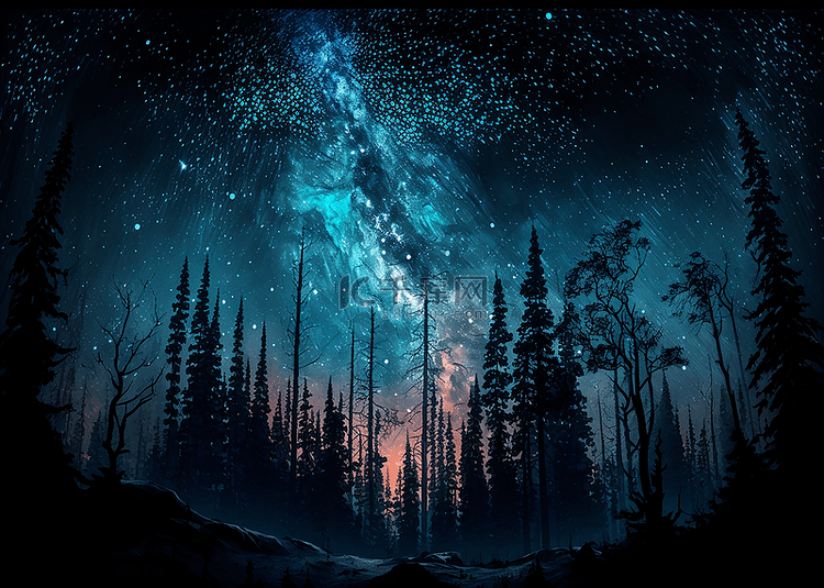 夜晚树林星空蓝色背景