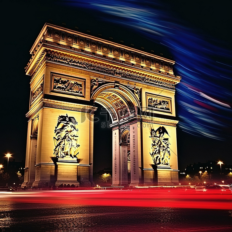 从巴黎之夜看凯旋门
