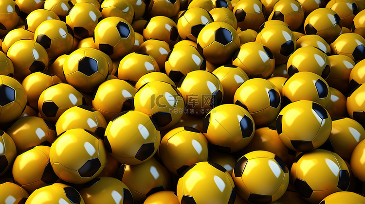 3D 渲染的黄色足球作为充满活