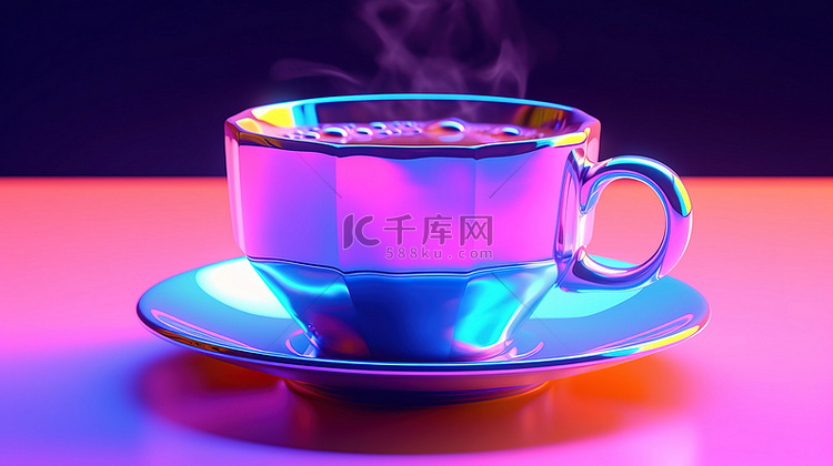 紫外线照亮的咖啡杯的 3D 插