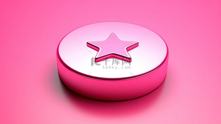 圆形启动按钮图标的粉色 3D 描绘
