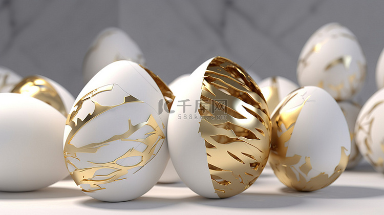 概念艺术中白色和金色复活节彩蛋