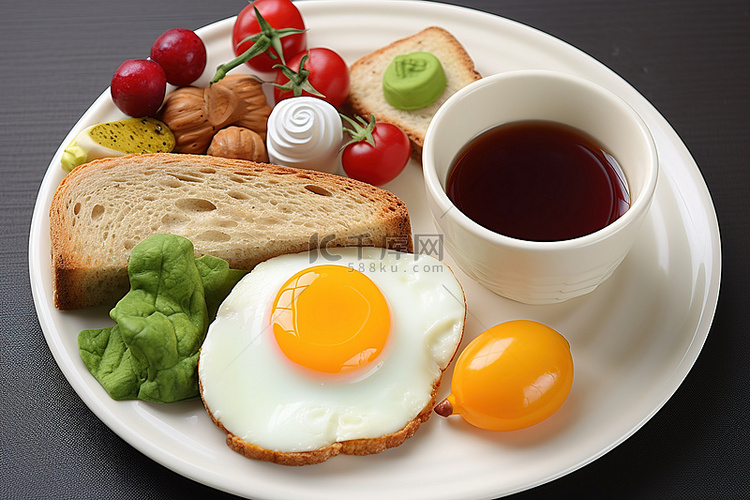 一盘食物，包括面包和鸡蛋