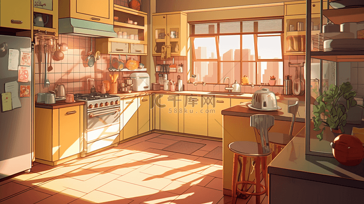 厨房黄色可爱背景