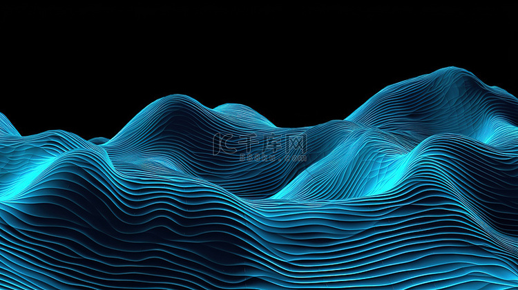 运动中的蓝色波浪的动态 3D 插图