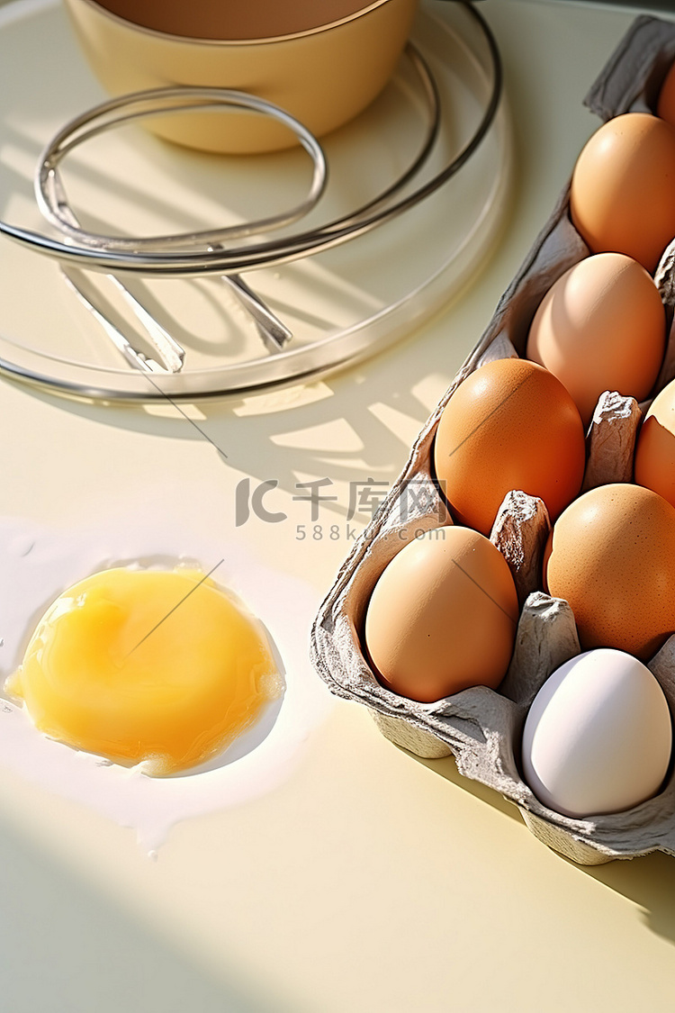 鸡蛋放在餐具托盘中，擀面杖靠近