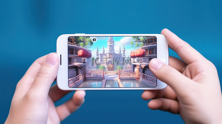 水平游戏风格手持白色智能手机 