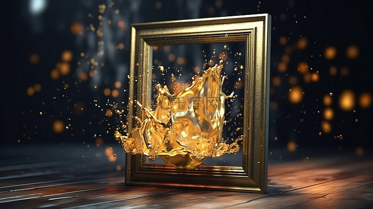 熔化的金框逼真的 3D 渲染模型