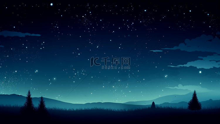 繁星夜晚星空卡通自然风景广告背