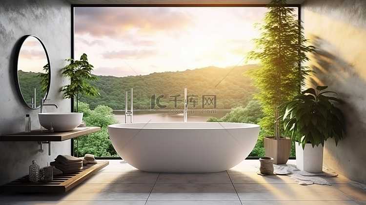 自然风格的浴室配有令人惊叹的浴