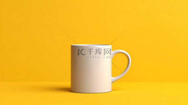 黄色背景样机可定制白色杯子和茶