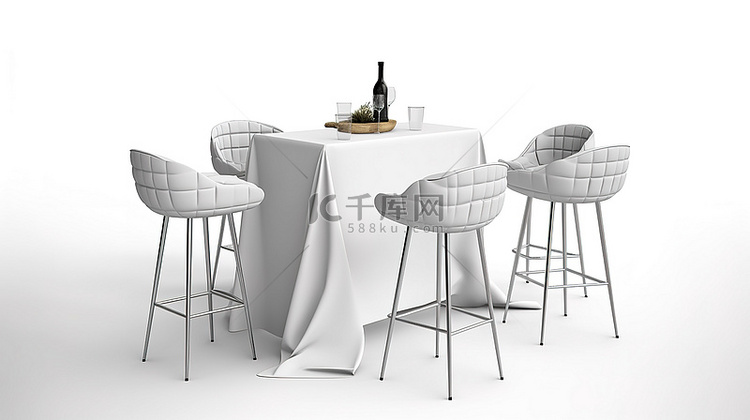 现代白色酒吧凳和桌子，在 3D