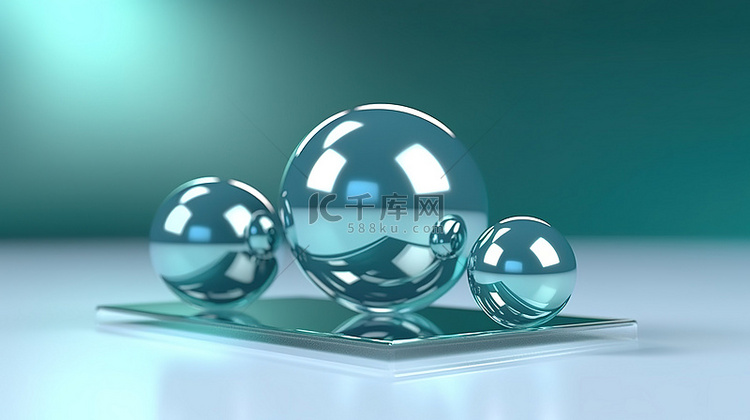 水色 3D 漂浮球体在空白空间