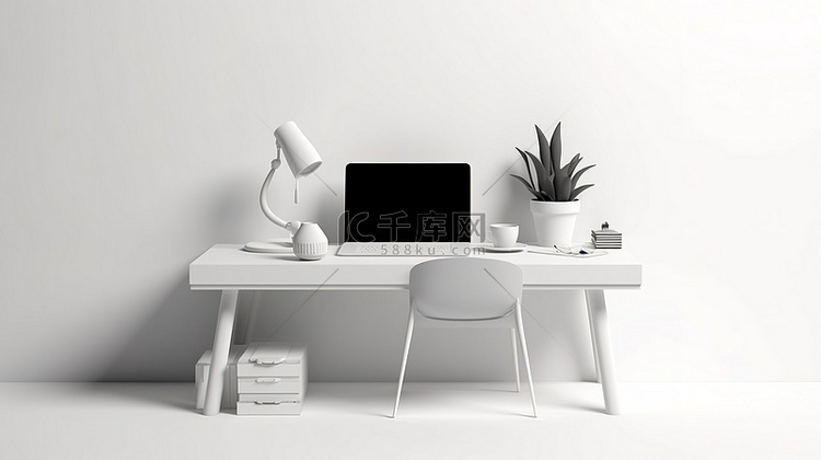 简约的白色办公桌，配有创意工作