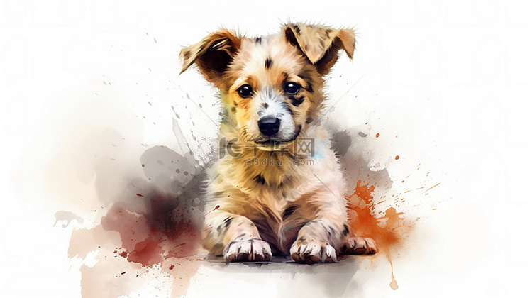 可爱的 3d 渲染小狗的数字水彩画