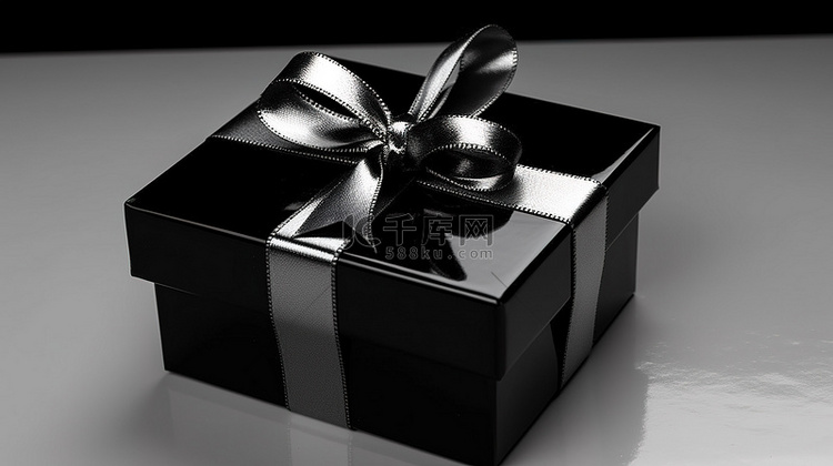 3d 黑色礼物盒，饰有闪闪发光