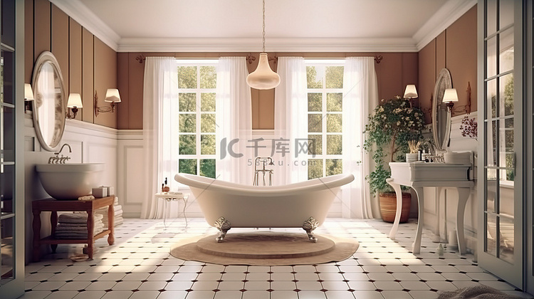 优雅的英式浴室配有宽敞的玻璃淋