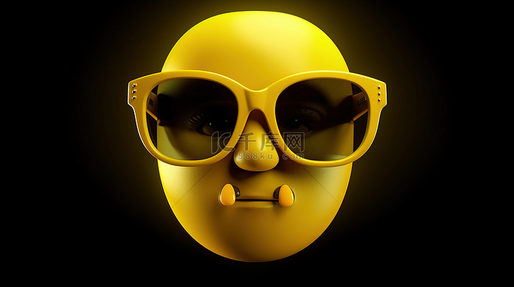 带有 3D 渲染墨镜的酷黄色表