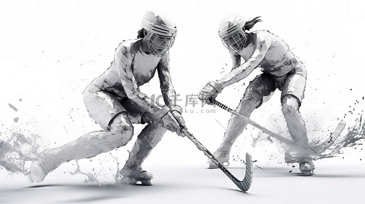 女曲棍球运动员在白色背景的 3