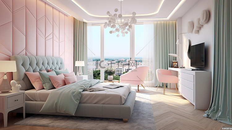舒适的客厅和卧室的柔和 3D 渲染