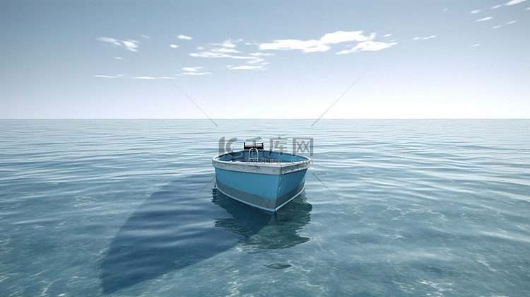 在 3d 渲染的大海中独自航行的船