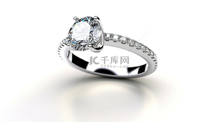 精致的钻石戒指放置在空白的水晶