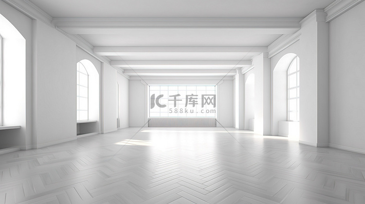 3D 渲染中的空白石板房间白色