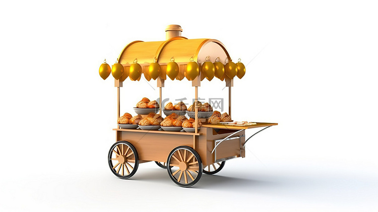3D 渲染的街头食品车美味的亚