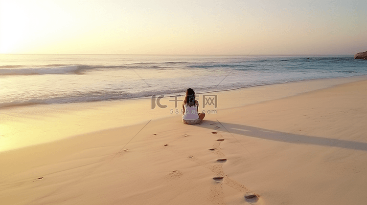 海边沙滩早晨瑜珈运动风景