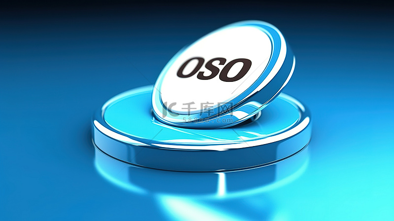 带有手形光标的蓝色 seo 按钮的 3d 插图