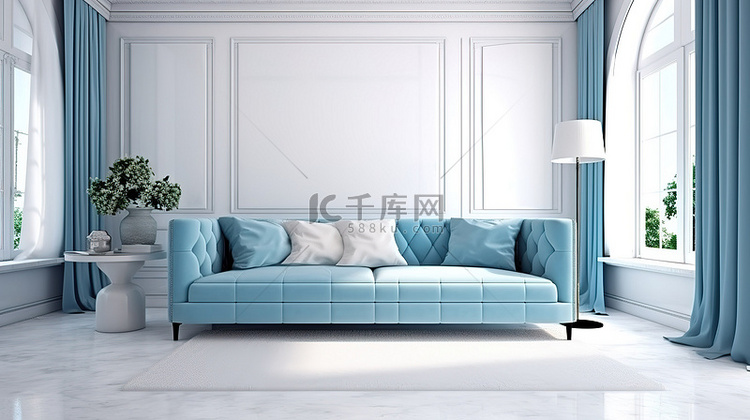 复古风格的客厅以现代白色和蓝色