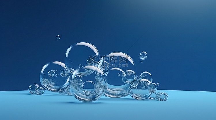 蓝色背景 3D 渲染空气或水泡