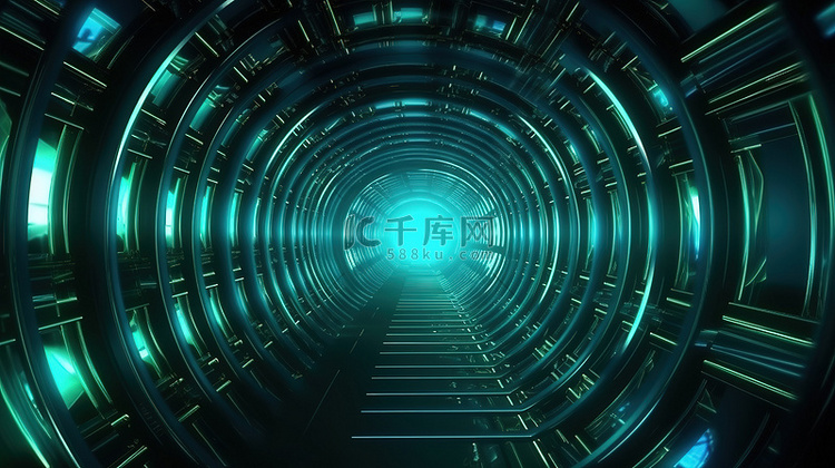 1 黑暗中未来科幻隧道的插图，