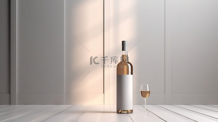 明亮背景上的空白白葡萄酒瓶展示