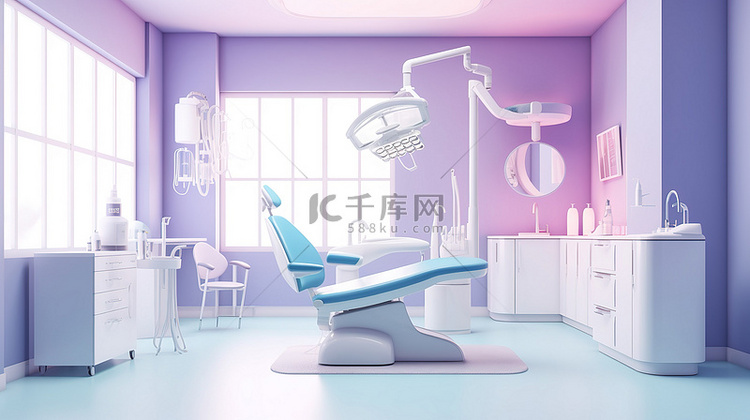 诊所牙科手术的单色柔和紫色和蓝