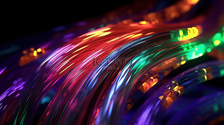 色彩鲜艳的电信电线的辐射 3D