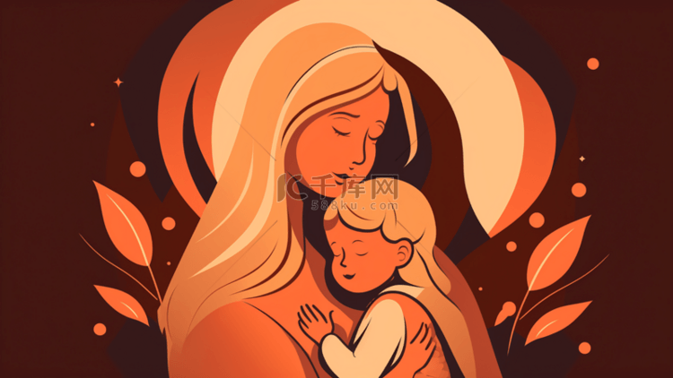 母女抱抱头像单色系母亲节背景