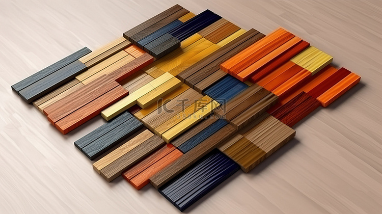 3D 插图中不同的地板系列镶木