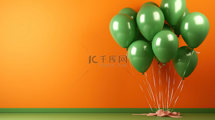 充满活力的绿色气球簇反对明亮的