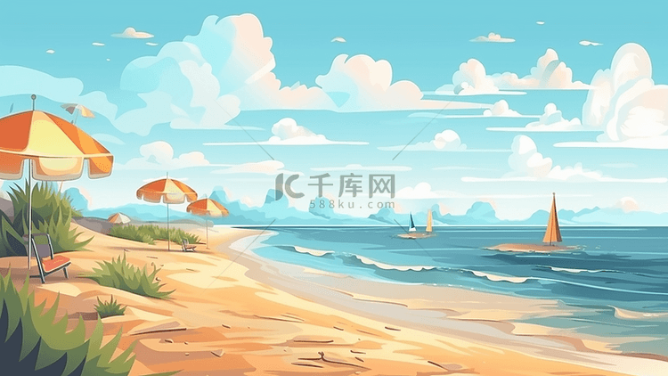 旅游卡通海边插画