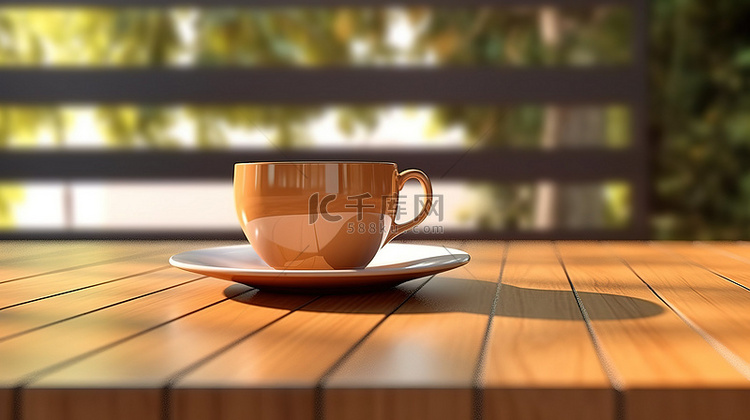3d 渲染的木桌和咖啡杯
