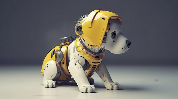 3D渲染中的黄盔工程狗机器人