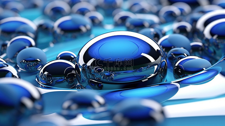 蓝色液体球体抽象 3d 渲染的融合