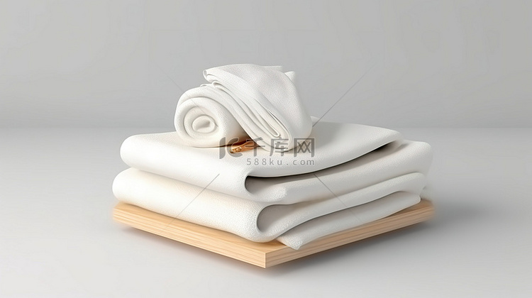 独立折叠毛巾样机的 3D 渲染