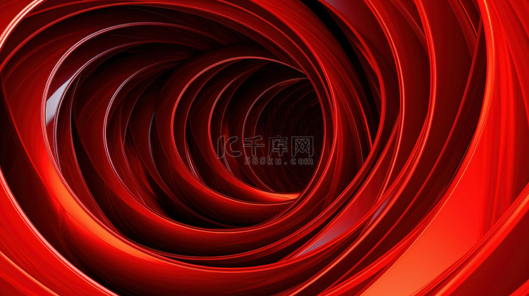 红色隧道中扭曲三维带的 3d 插图